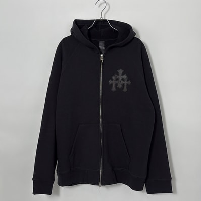 Chrome Hearts Y Not Cross Patch Zip Up Hoodie "Black/Silver"