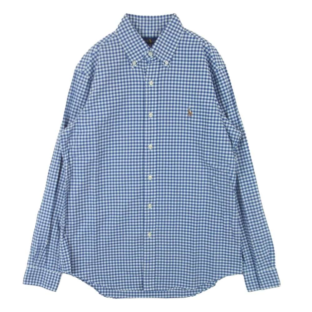RALPH LAUREN ラルフローレン Classic Fit Plaid Oxford Shirt クラシックフィット チェック柄 オックスフォード ボタンダウン ポニー刺繍 長袖 シャツ ブルー系 ホワイト系 M【美品】【中古】