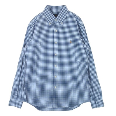 RALPH LAUREN ラルフローレン Classic Fit Plaid Oxford Shirt クラシックフィット チェック柄 オックスフォード ボタンダウン ポニー刺繍 長袖 シャツ ブルー系 ホワイト系 M【美品】【中古】