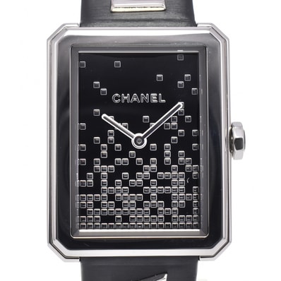 値下 シャネル CHANEL H7470 ボーイフレンド ウォンテッド ブラック/シルバー クォーツ レディース 美品 腕時計 D#150230