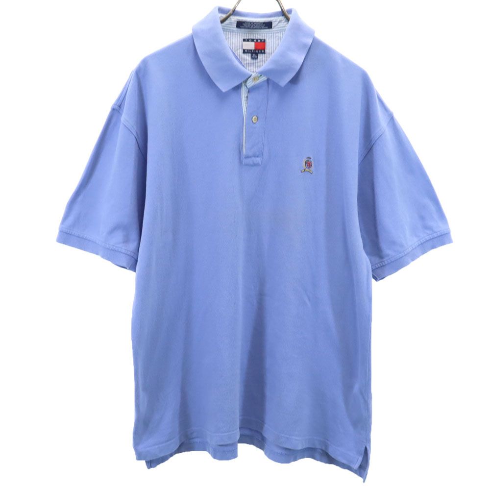 TOMMY HILFIGER トミーヒルフィガー 90s オールド フラッグタグ 半袖 ポロシャツ XL パープル系 鹿の子
