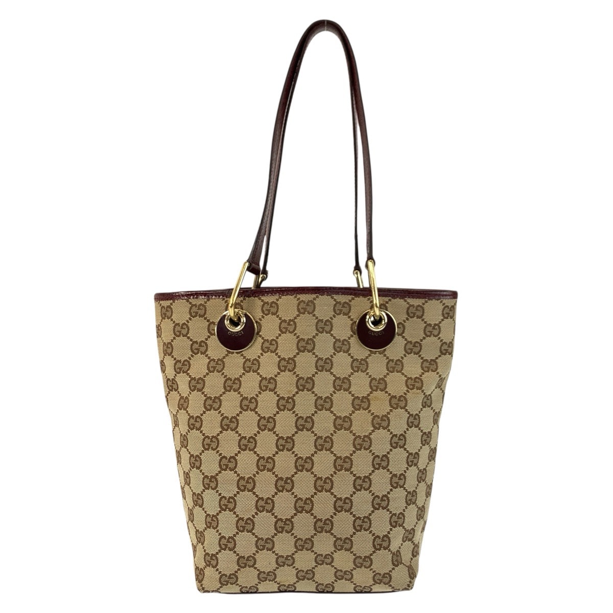 GUCCI グッチ ベージュ ワインレッド ゴールド金具 GGキャンバス レザー/ トートバッグ ショルダーバッグ 602924 【中古】