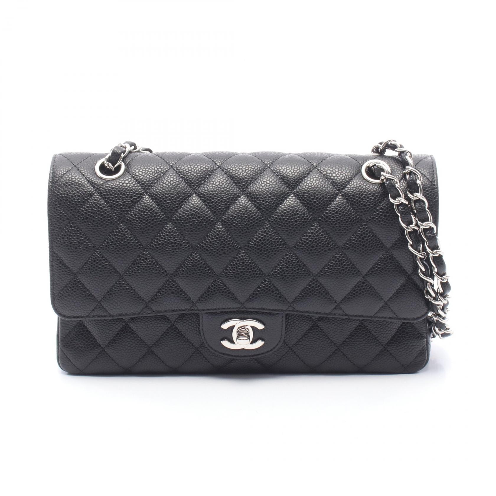 シャネル CHANEL マトラッセ Wフラップ ショルダーバッグ バッグ キャビアスキン(グレインドカーフ) レディース ブラック系 A01112 【中古】