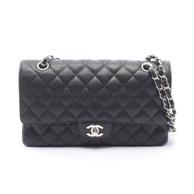 シャネル CHANEL マトラッセ Wフラップ ショルダーバッグ バッグ キャビアスキン(グレインドカーフ) レディース ブラック系 A01112 【中古】