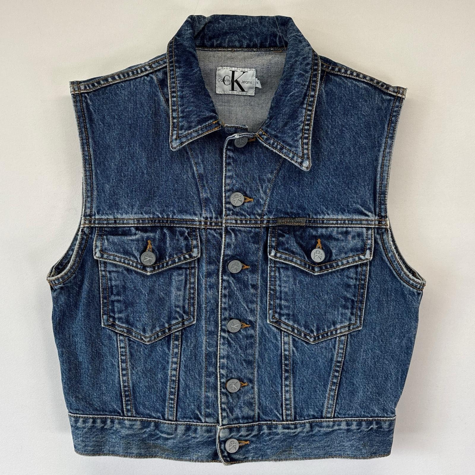 古着 90's/90年代 カルバンクライン Calvin Klein USA製 ベスト デニムベスト ワンポイントロゴデザイン M ブルー系 レディース