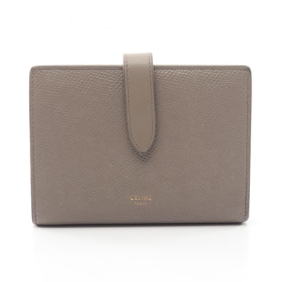 セリーヌ CELINE ミディアム ストラップウォレット 二つ折り財布 財布 レザー レディース ベージュ系 10B643 【中古】