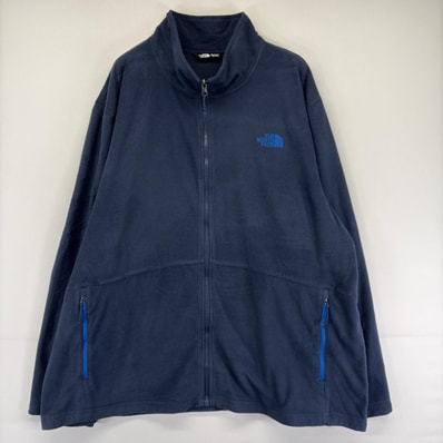古着 ザ・ノースフェイス THE NORTH FACE フリースジャケット フルジップ ワンポイントロゴ 刺繍 2XL ネイビー系 メンズ
