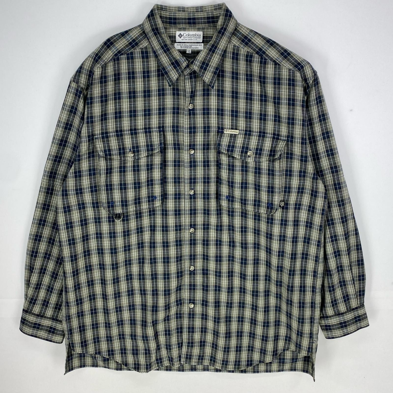 古着 コロンビア Columbia 長袖シャツ アウトドア 胸ポケット ワンポイントロゴ 大きいサイズ XL  グレー系 チェック メンズ