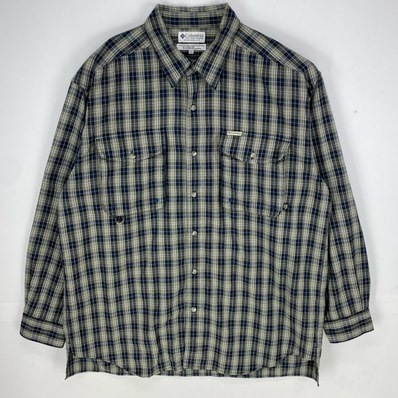 古着 コロンビア Columbia 長袖シャツ アウトドア 胸ポケット ワンポイントロゴ 大きいサイズ XL グレー系 チェック メンズ