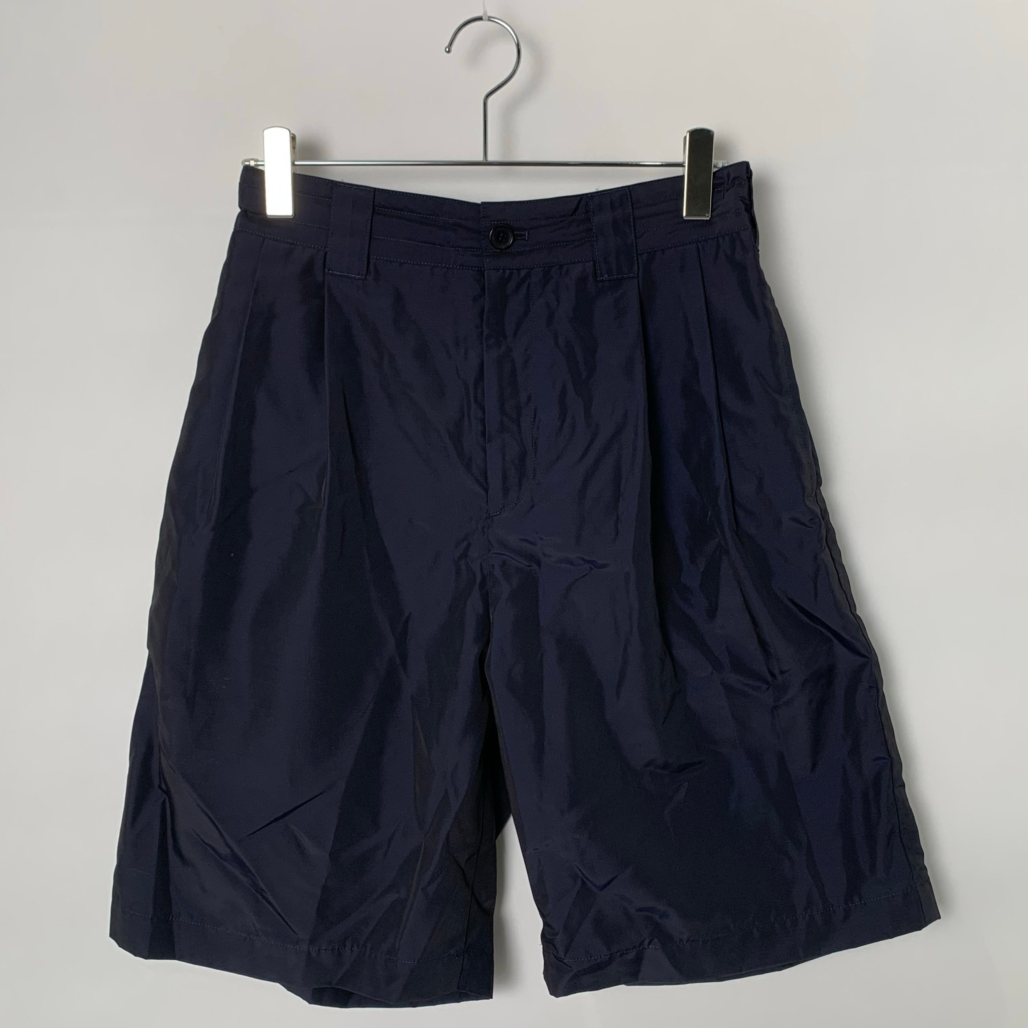 everyone Two Tuck Nylon Silk Wide Short Pants "Navy"