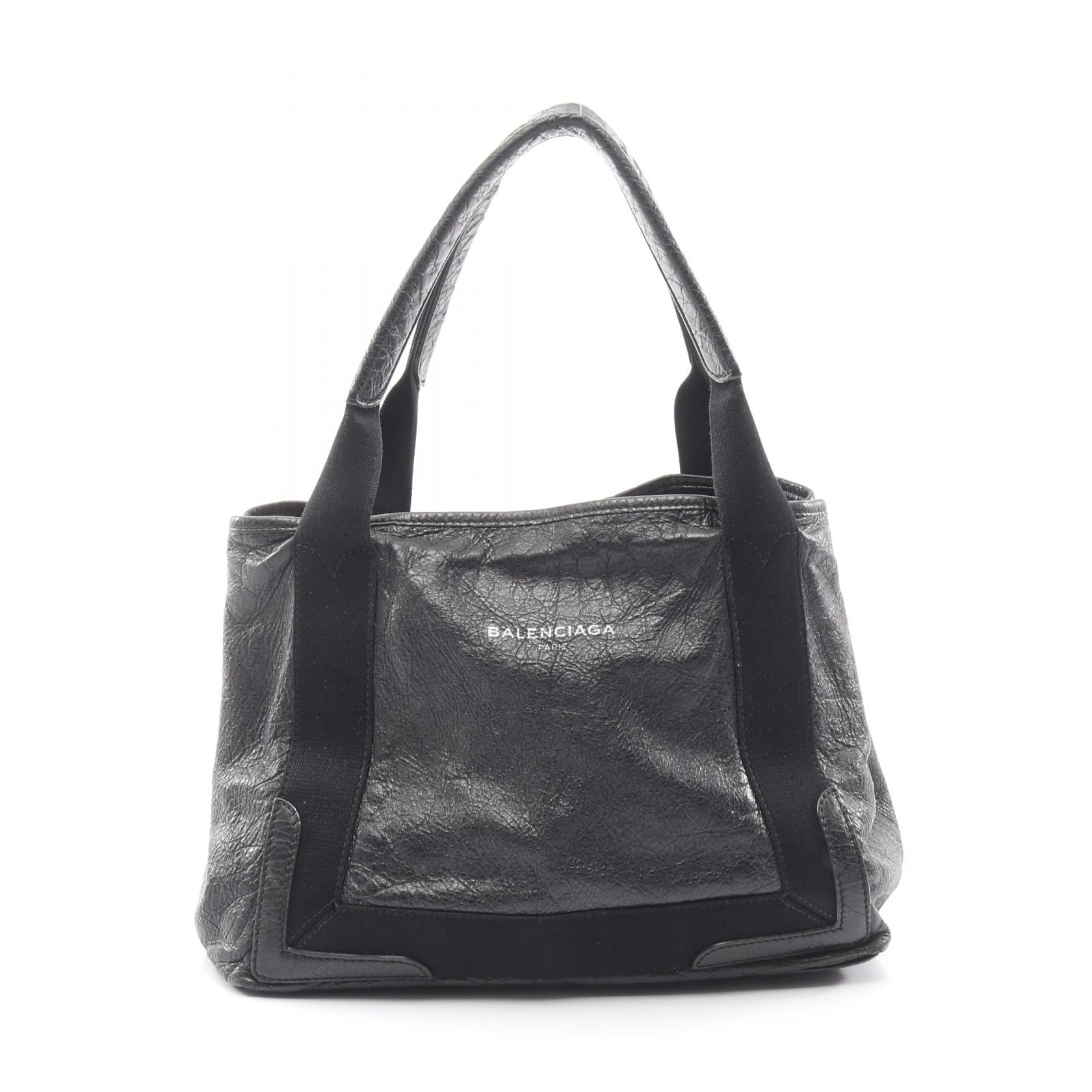 バレンシアガ BALENCIAGA NAVY CABAS S ネイビーカバ トートバッグ バッグ レザー レディース ブラック系 339933 【中古】