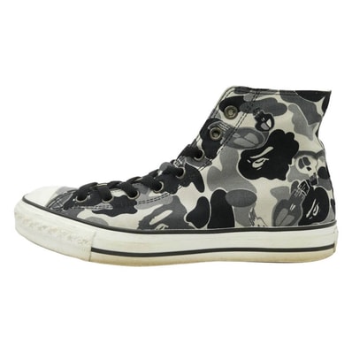 A BATHING APE アベイシングエイプ STUSSY ステューシー 191-030 × STUSSY APE STA ステューシー グレイカモ サルカモ キャンバス ハイカット スニーカー マルチカラー系 8.5【中古】