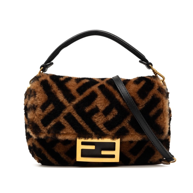 フェンディ ズッカ バゲット ミニ ハンドバッグ ショルダーバッグ 2WAY 8BS017 ブラウン ムートン レザー レディース FENDI 【中古】