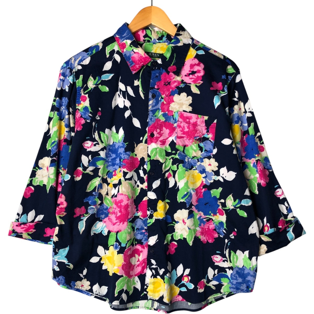 古着 ラルフローレン Ralph Lauren LAUREN ローレン 七分袖 花柄シャツ レディースL相当/eaa580265