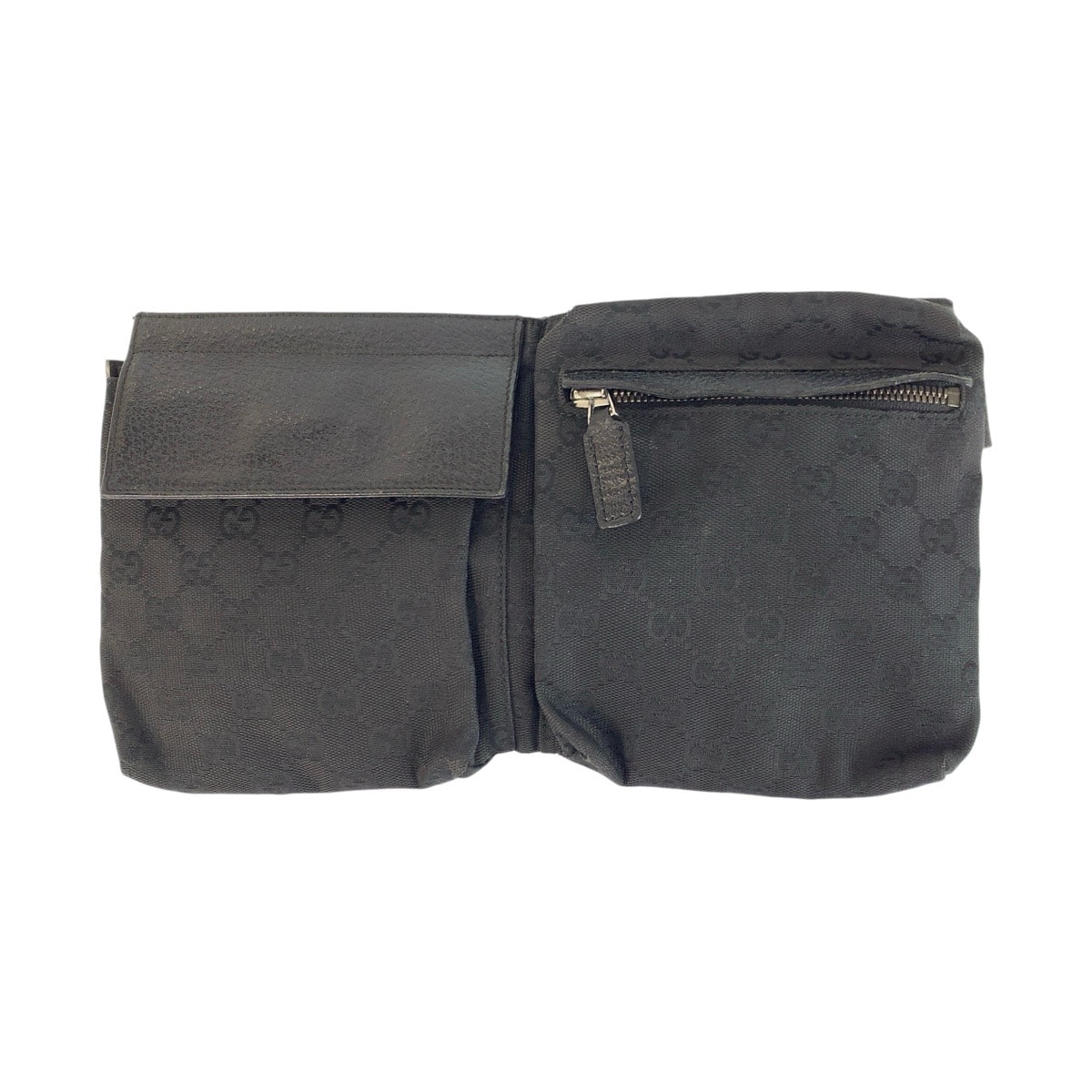 GUCCI グッチ ブラック 黒 シルバー金具 GGキャンバス レザー/ ボディバッグ ウエストポーチ 602124 【中古】