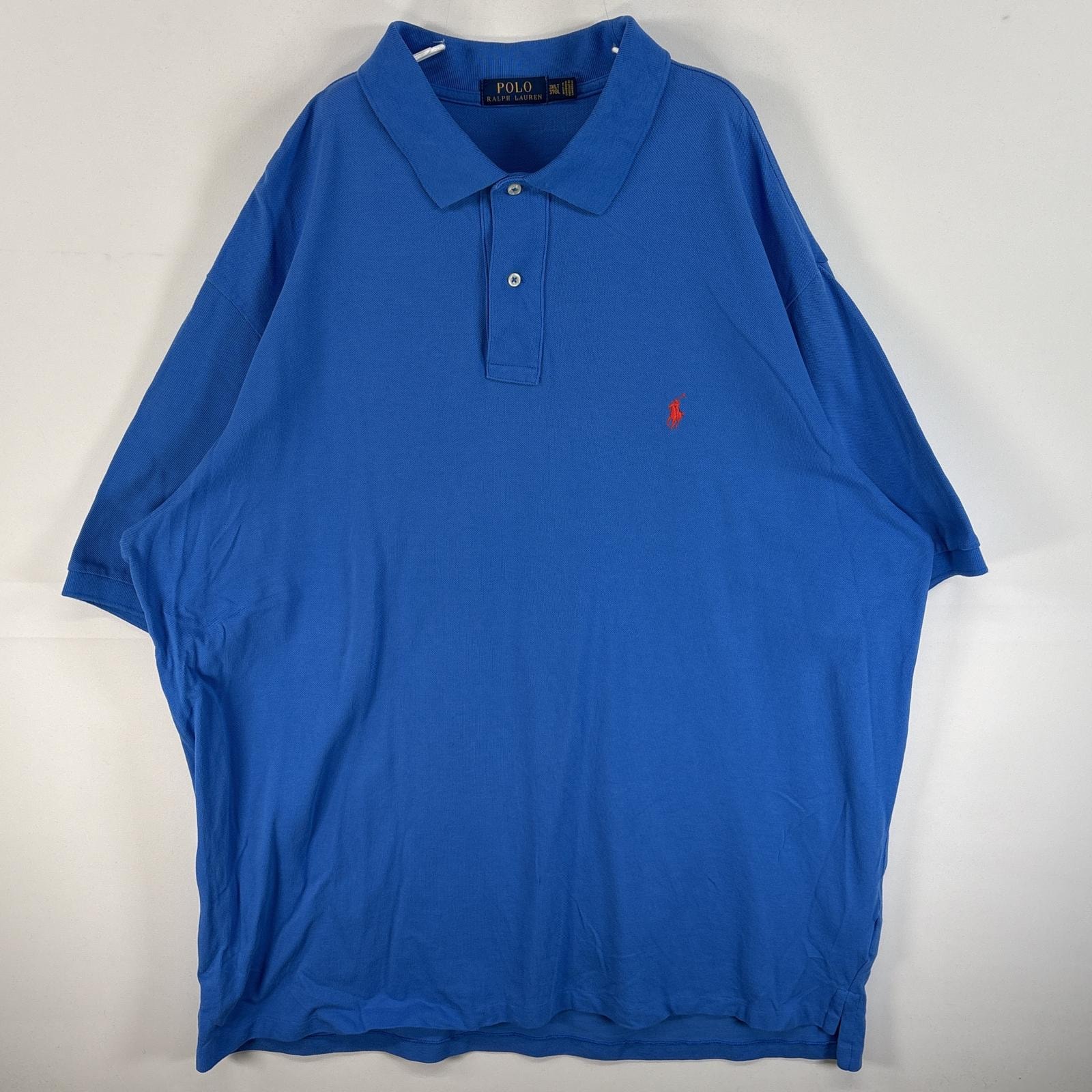古着 ポロ・ラルフローレン POLO RALPH LAUREN 鹿の子 半袖 ポロシャツ ワンポイント ロゴ 刺繍 2ボタン 大きいサイズ 3XLT  水色 無地 メンズ