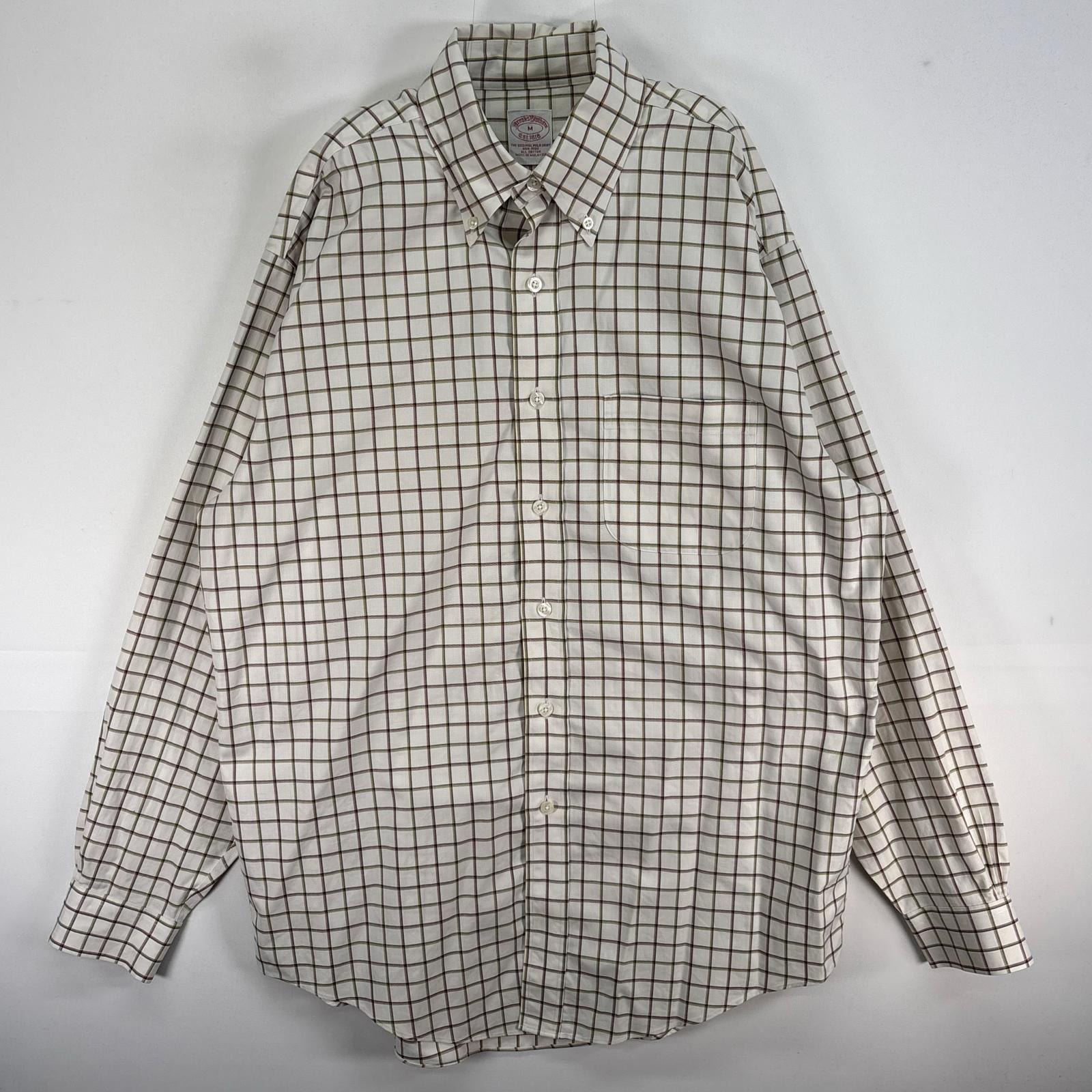 古着 ブルックスブラザーズ Brooks Brothers 長袖シャツ チェック 胸ポケ ボタンダウン M  ベージュ系 マルチカラー メンズ