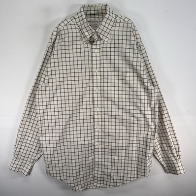 古着 ブルックスブラザーズ Brooks Brothers 長袖シャツ チェック 胸ポケ ボタンダウン M ベージュ系 マルチカラー メンズ