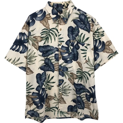 古着 ラルフローレン Ralph Lauren CHAPS チャップス リーフ柄 ボタンダウン ハワイアンアロハシャツ ボックスシャツ メンズL相当/eaa614554
