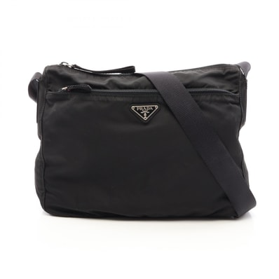 プラダ PRADA 三角プレート ショルダーバッグ バッグ ナイロン レザー メンズ レディース ブラック系 【中古】