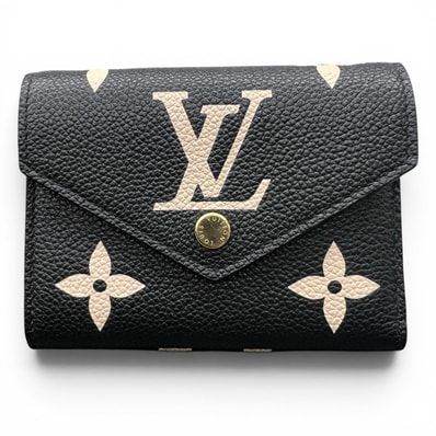 LOUIS VUITTON 展示品級 美品 ルイヴィトン ポルトフォイユ ヴィクトリーヌ モノグラムアンプラント ノワール クレーム 三つ折り財布 M64060 レザー RFID確認済 ミニ財布 SAランク 中古 鑑定済 ヴィトン財布