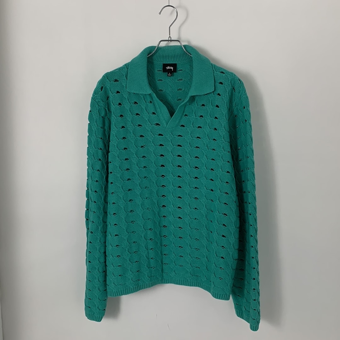Stussy Open Knit Collared Sweater "Teal"