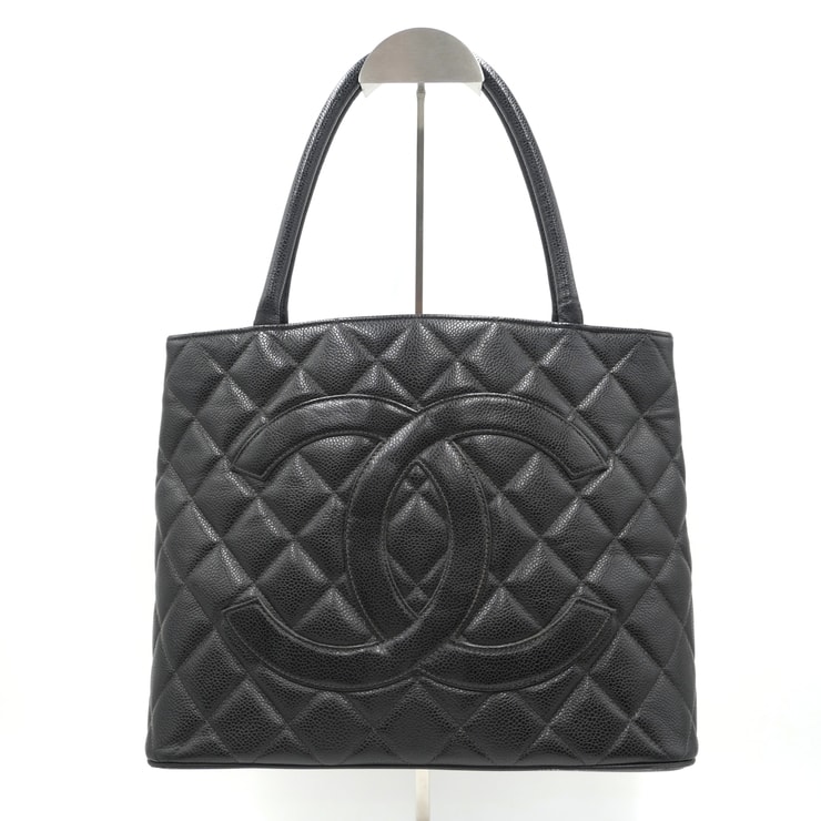 CHANEL(シャネル)復刻トート ヴィンテージ トートバッグ ココマーク キャビアスキン ブラック ゴールド金具 レディース【中古】