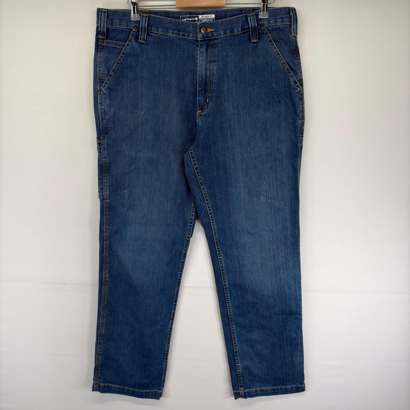 古着 カーハート Carhartt デニム パンツ ツールポケット ワンポロゴ ジッパーフライ ジーンズ ジーパン w38 L32  ブルー系 メンズ