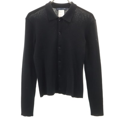 RALPH LAUREN ラルフローレン 韓国製 シルクブレンド 長袖 ポロ ニットカーディガン M ブラック インパクト21