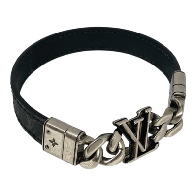 【値下げ】 LOUIS VUITTON ルイ・ヴィトン モノグラム リバーシブル ブレスレット・LV ディメンション M8828D レザー ブラック シルバー メンズ【中古】