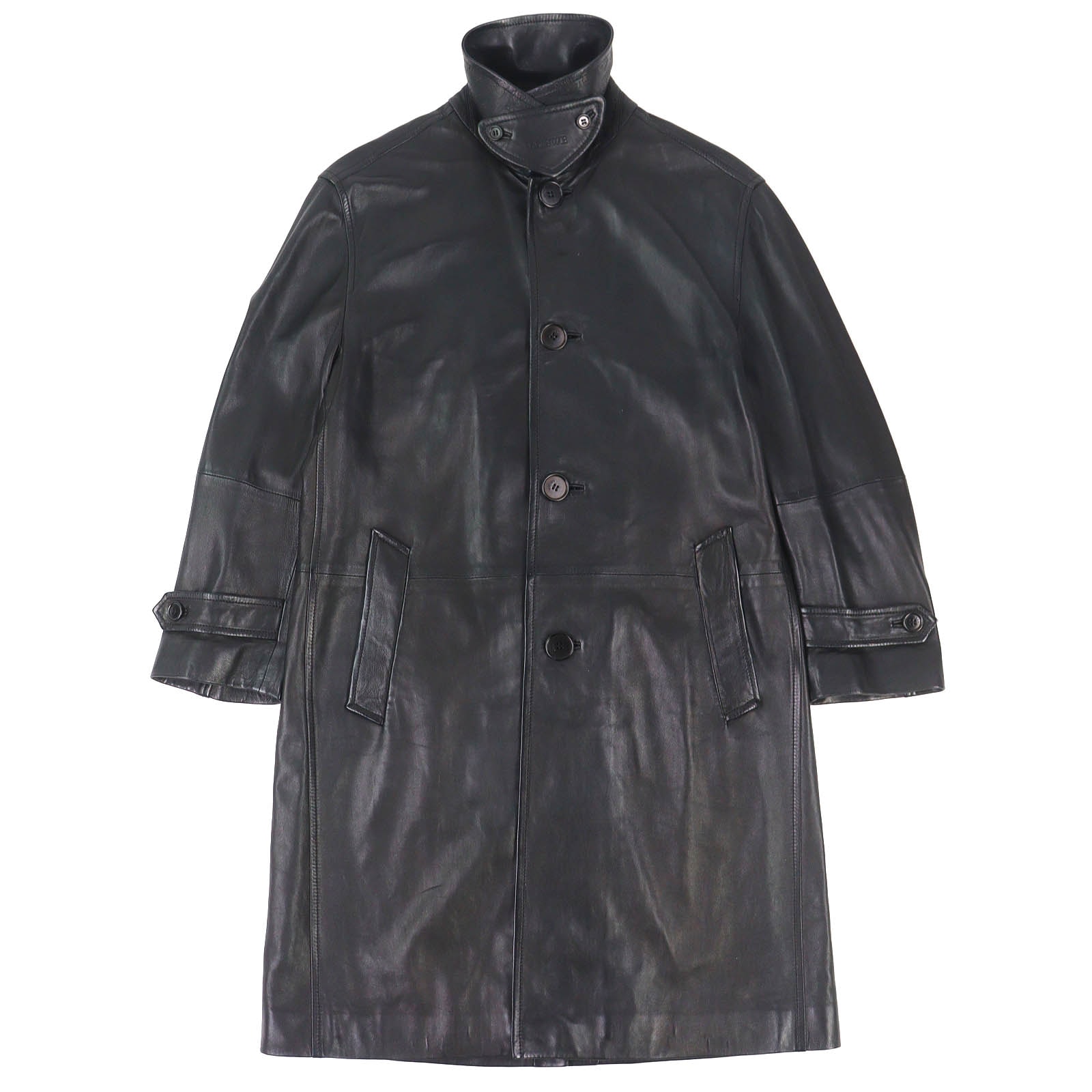 良品 ロエベ アナグラムエンボス ロゴチンストラップ ラムレザーコート 48