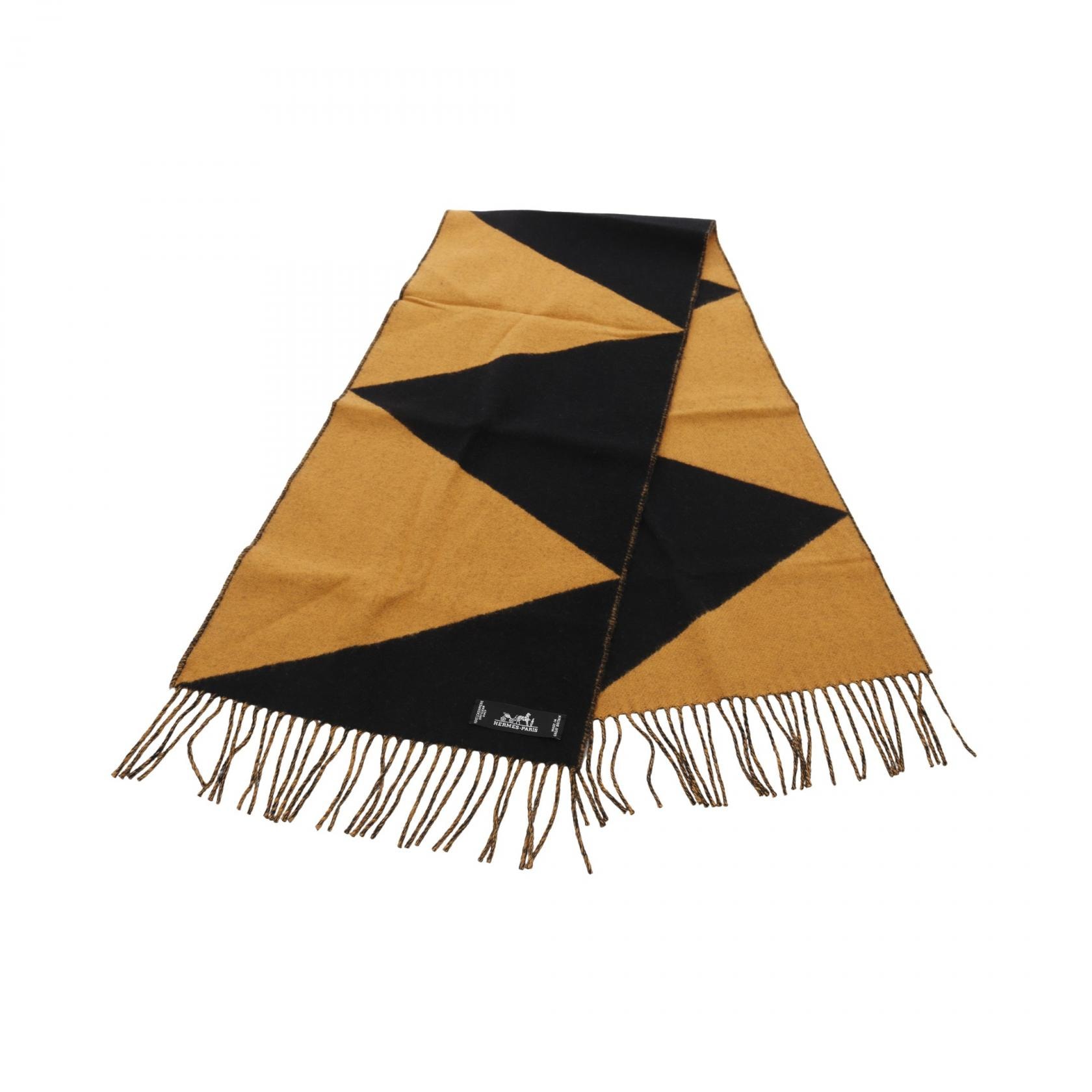 エルメス HERMES カザック ジグザグ マフラー 衣料品 カシミヤ オレンジ レディース ブラック系 / オレンジ系 【中古】