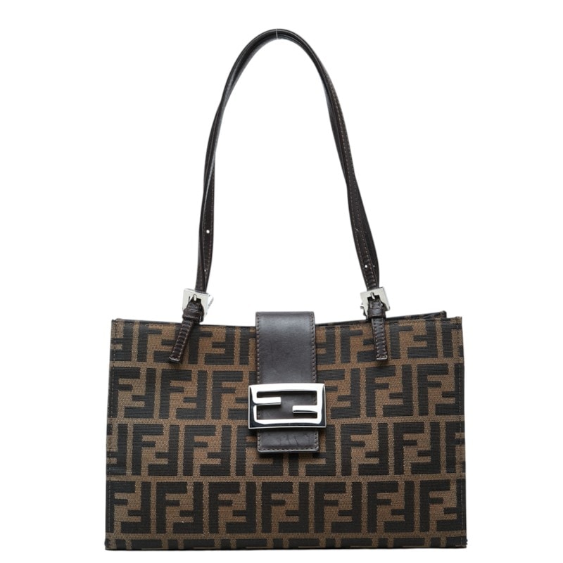 フェンディ ズッカ ハンドバッグ ブラウン キャンバス レザー レディース FENDI 中古
