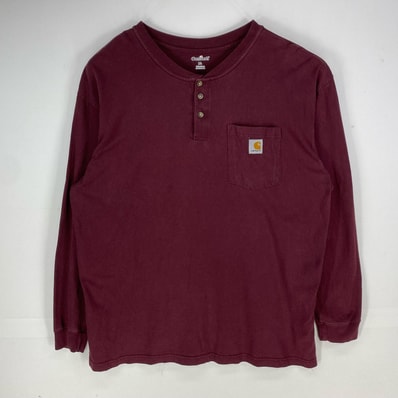 古着 カーハート Carhartt 長袖Tシャツ ヘンリーネック ワンポイント ロングスリーブ XL ボルドー メンズ