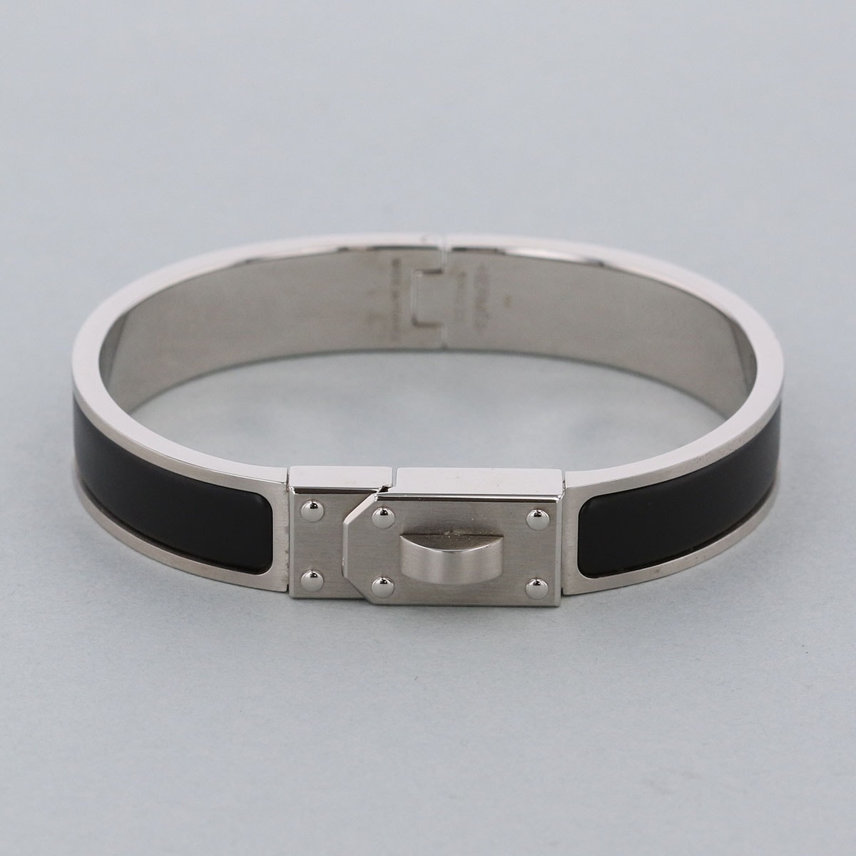 HERMES エルメス バングル ケリー メン ブレスレット エナメル ブラック シルバー  メンズ【中古】