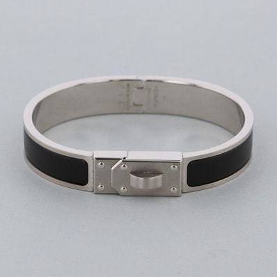 HERMES エルメス バングル ケリー メン ブレスレット エナメル ブラック シルバー メンズ【中古】