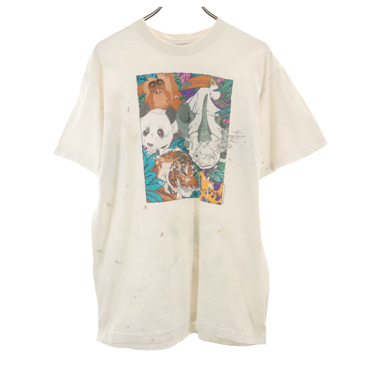 FRUIT OF THE LOOM フルーツオブザルーム 90s USA製 オールド 動物園 アニマル プリント 半袖 Tシャツ L ホワイト シングルステッチ