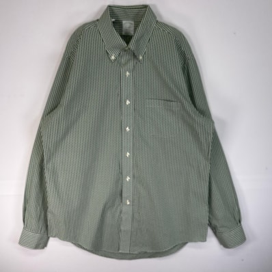 古着 ブルックスブラザーズ Brooks Brothers 長袖シャツ MILANO 胸ポケ ボタンダウン L グリーン系 チェック メンズ