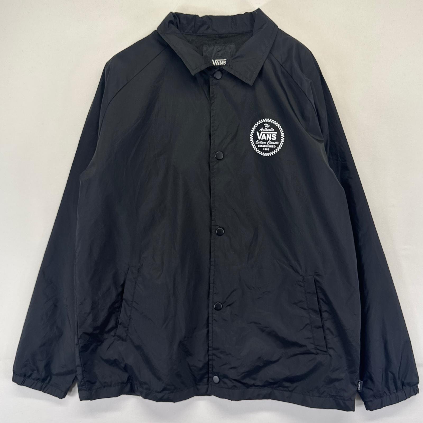 古着 バンズ VANS ジャケット プリントロゴデザイン コーチジャケット ストリート スケーター 大きいサイズ XL  ブラック系 メンズ