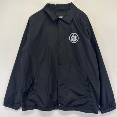 古着 バンズ VANS ジャケット プリントロゴデザイン コーチジャケット ストリート スケーター 大きいサイズ XL ブラック系 メンズ