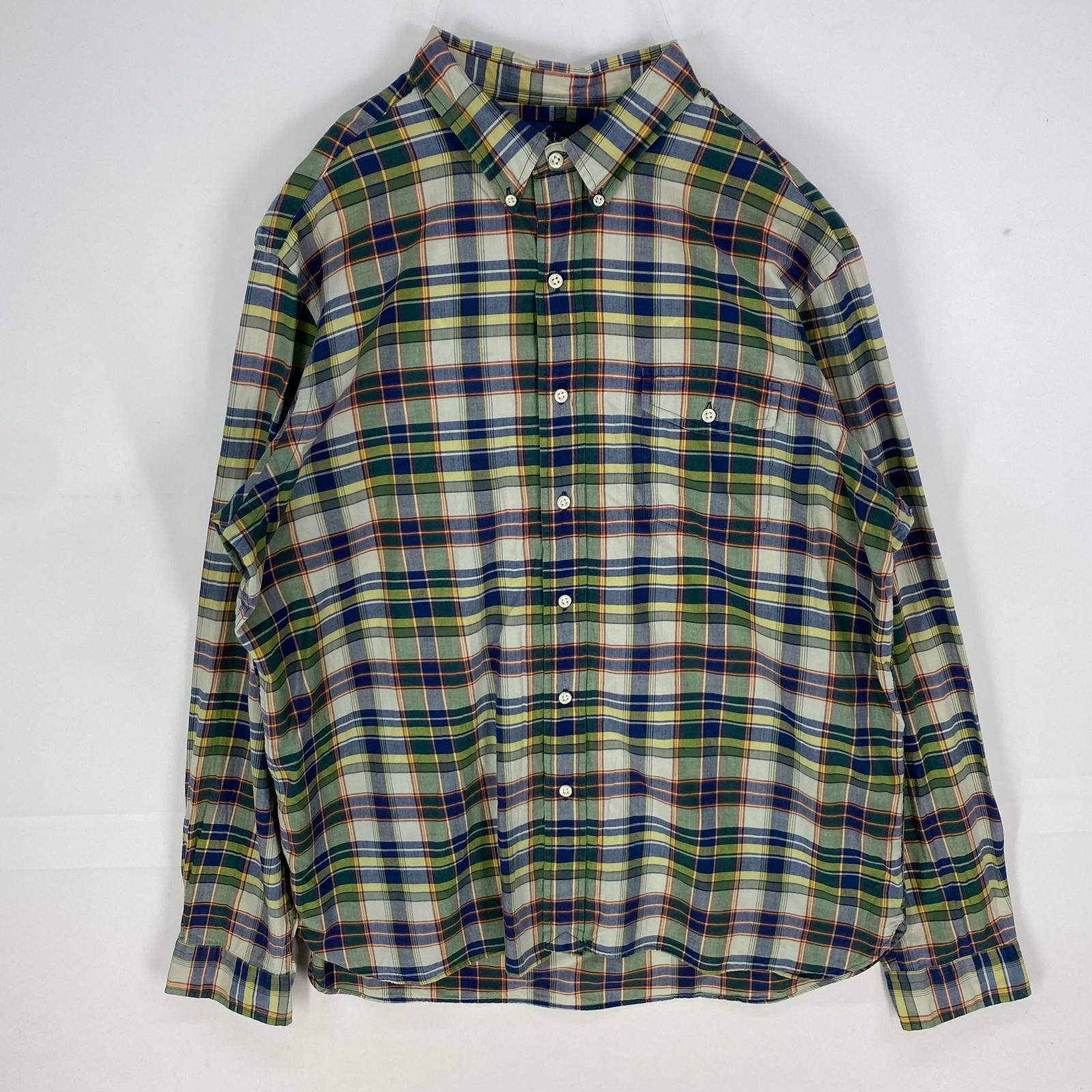 古着 ラルフローレン RALPH LAUREN 長袖シャツ 胸ポケット ボタンダウン ロングスリーブ XL  グリーン系 チェック メンズ