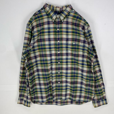 古着 ラルフローレン RALPH LAUREN 長袖シャツ 胸ポケット ボタンダウン ロングスリーブ XL グリーン系 チェック メンズ
