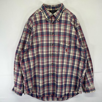 古着 90's/90年代 ノーティカ NAUTICA 長袖シャツ ボタンダウンシャツ ワンポイントロゴ ヘビーネルシャツ 胸ポケット L レッド メンズ