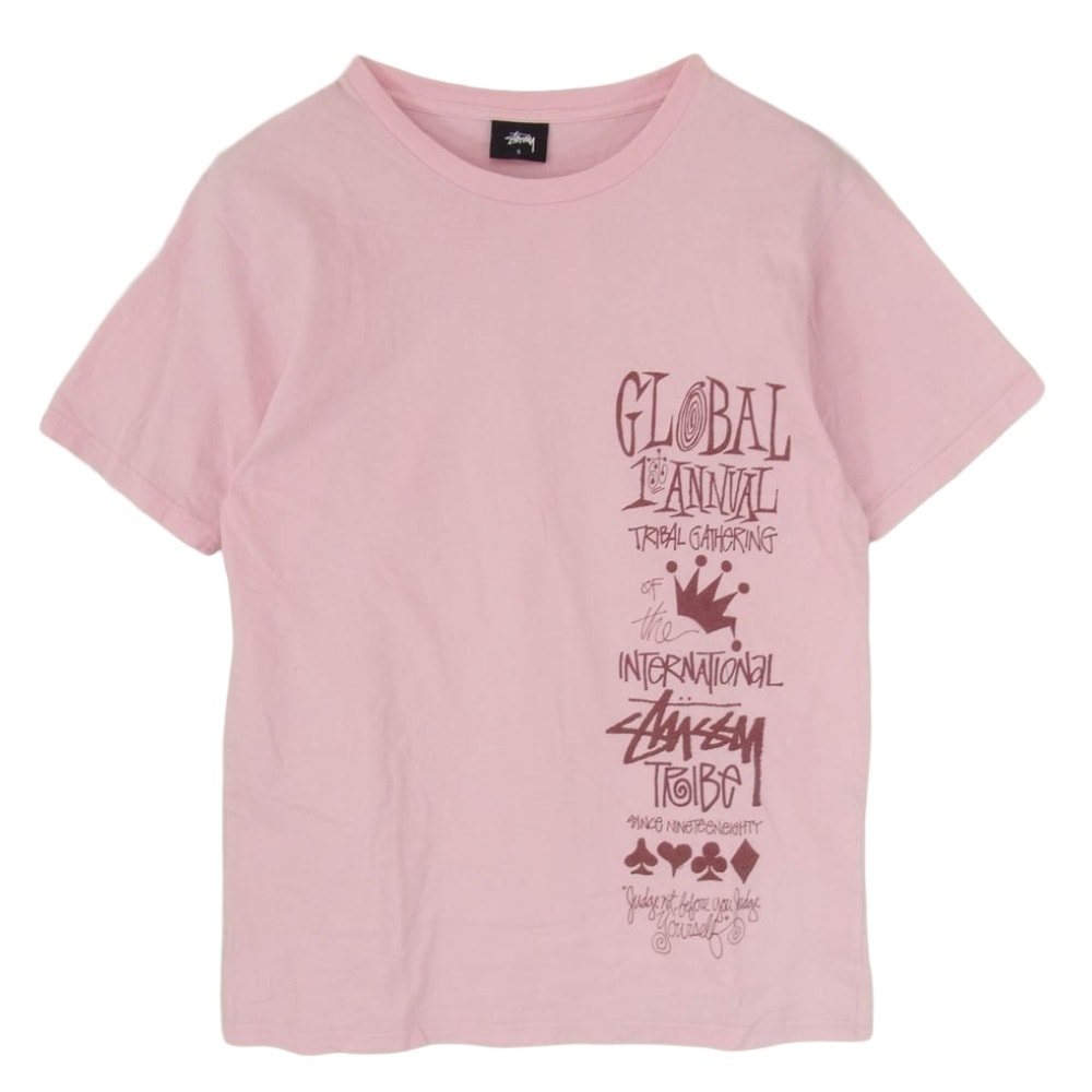 STUSSY ステューシー Tシャツ GLOBAL GATHERING サイドプリント Tシャツ 半袖カットソー ピンク系 S【中古】