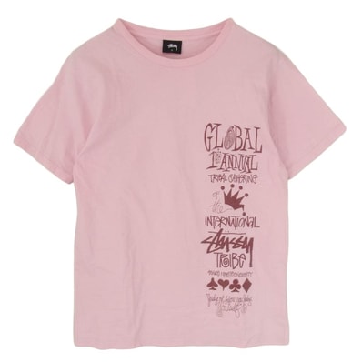 STUSSY ステューシー Tシャツ GLOBAL GATHERING サイドプリント Tシャツ 半袖カットソー ピンク系 S【中古】