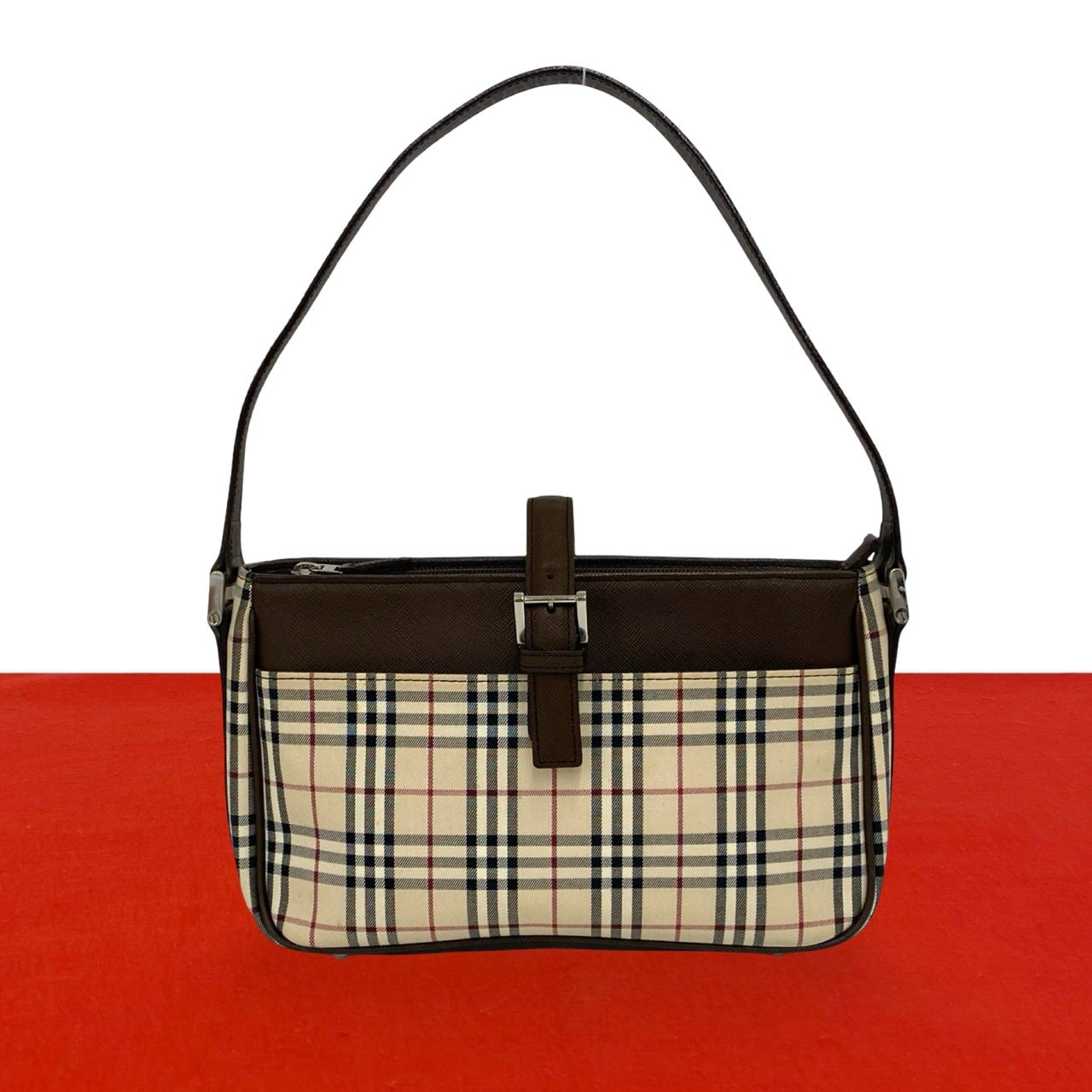 BURBERRY バーバリー ノバチェック 柄 キャンバス レザー ショルダーバッグ ベージュ
49489