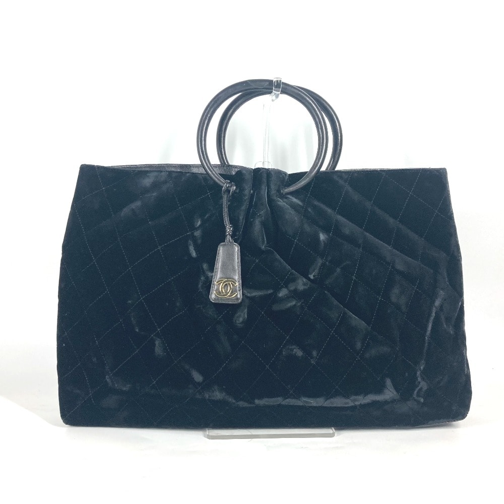 シャネル CHANEL ラウンドハンドル レザーハンドル マトラッセ キルティング カバン トートバッグ CC ココマーク ハンドバッグ ベロア ブラック