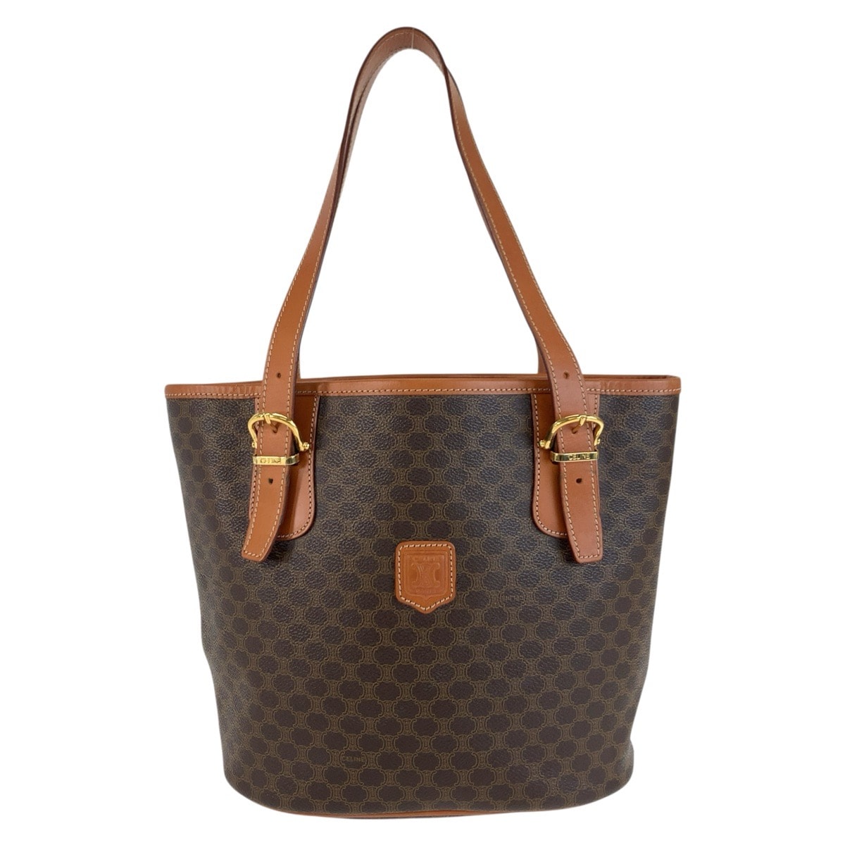 CELINE セリーヌ マカダム ブラウン ゴールド金具 PVC レザー/ トートバッグ ショルダーバッグ 603808 【中古】