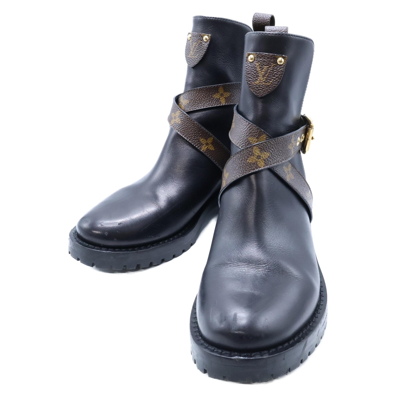 ルイヴィトン ディスカバリーライン モノグラムキャンバスベルト アンクルブーツ 36