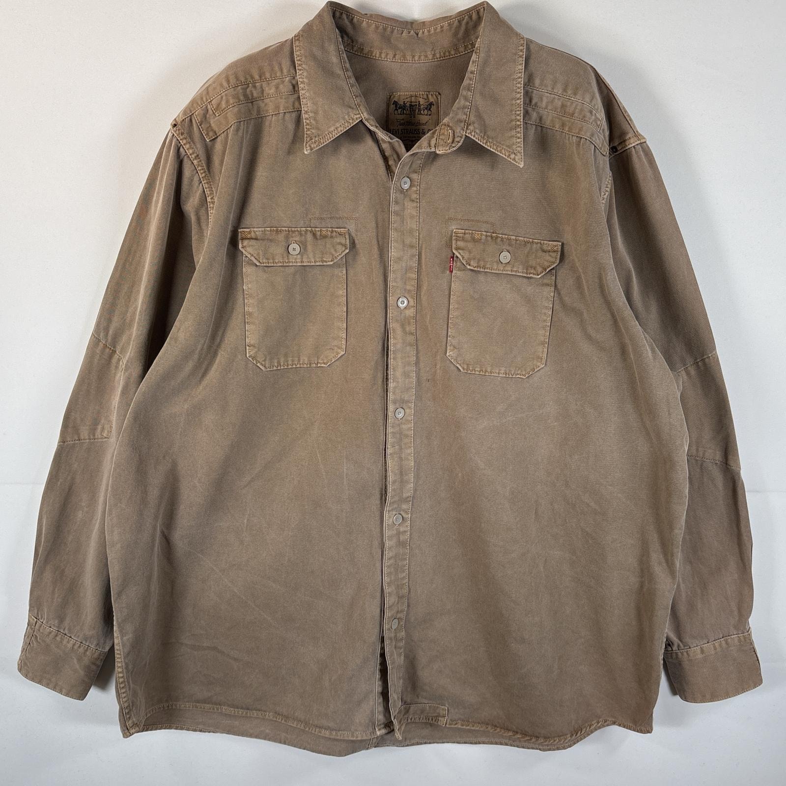 古着 リーバイス Levi's 長袖シャツ デニムシャツ ワーク 大きいサイズ 胸ポケット XX LARGE  ブラウン系 無地 メンズ